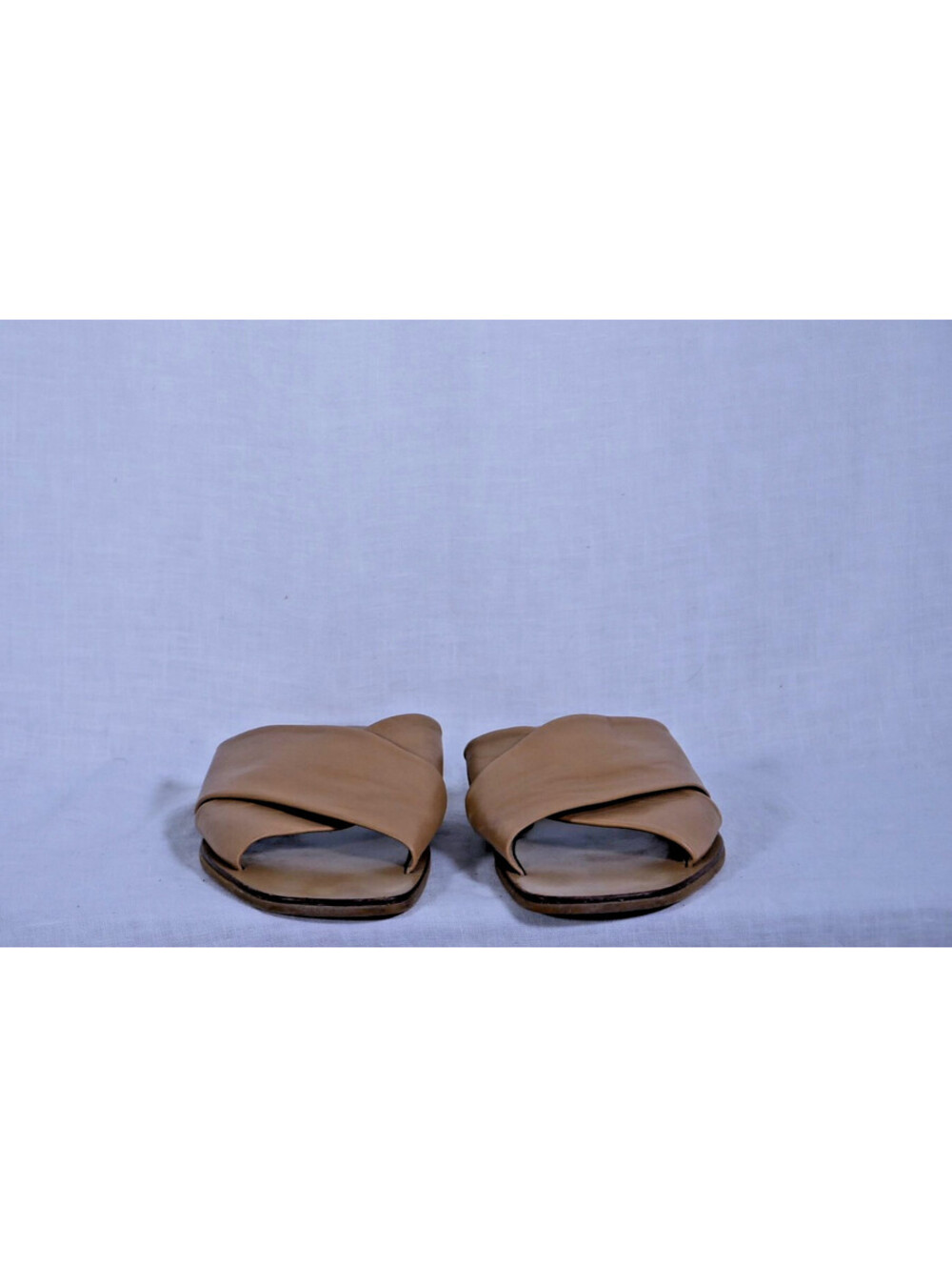 Everlane Day Crossover Sandals Leather Tan Flat Slide Size 7.5